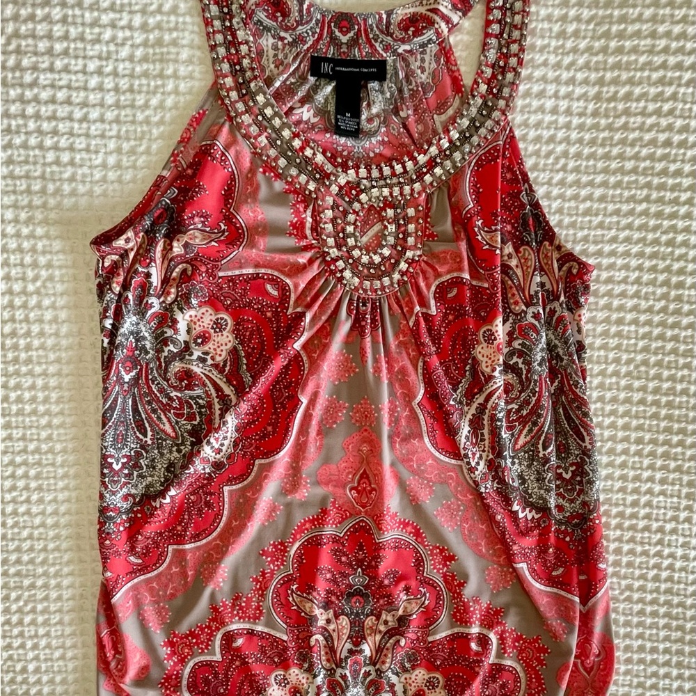 INC International Concepts Women's Peach Paisley Top